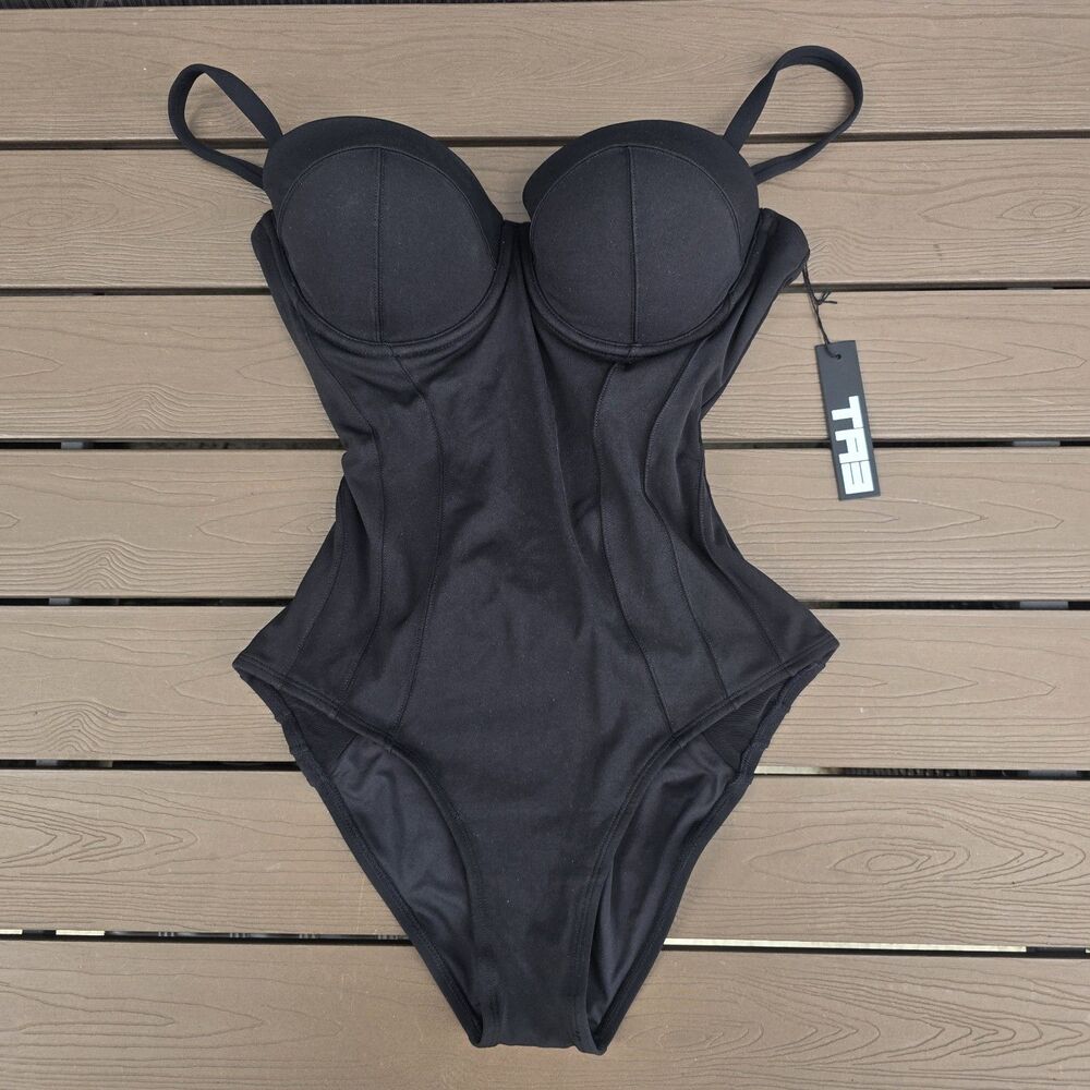 TA3 Solid Black Lushy 1 Piece H/I cup Swim body sculpt Sz L reg/long New